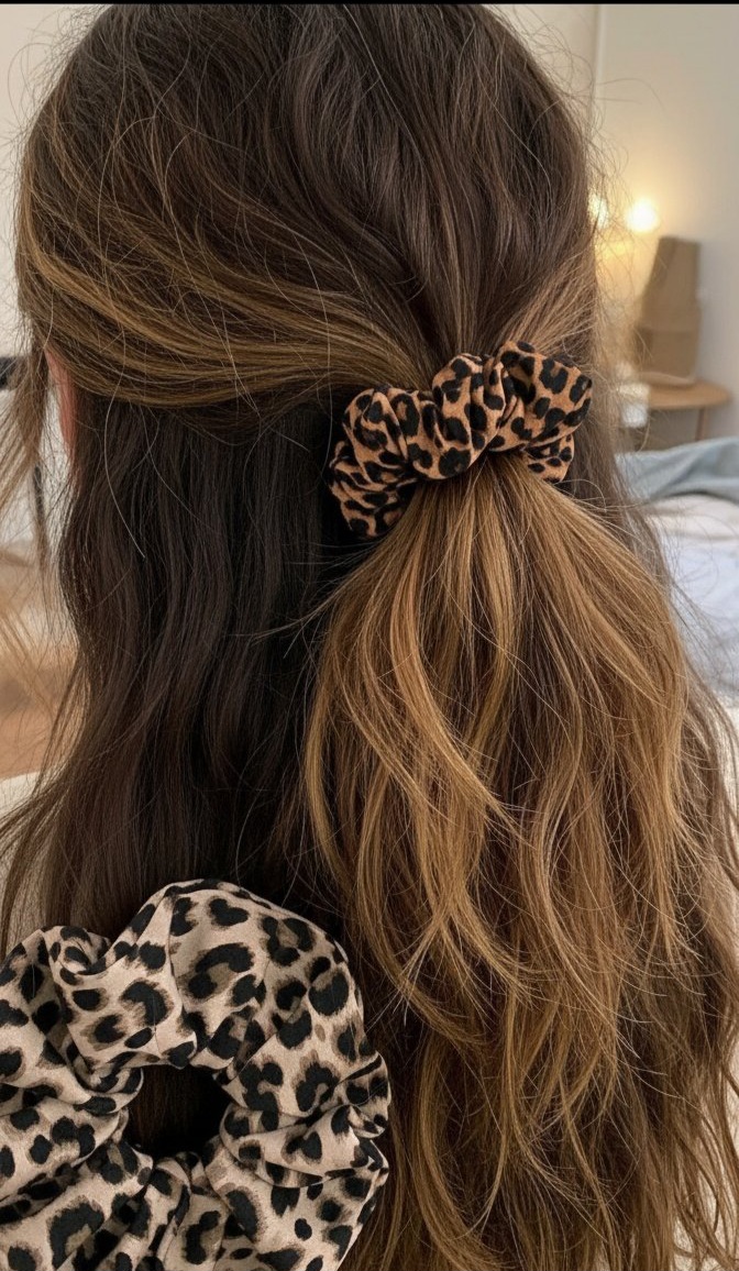 Leopard print hair scrunchies